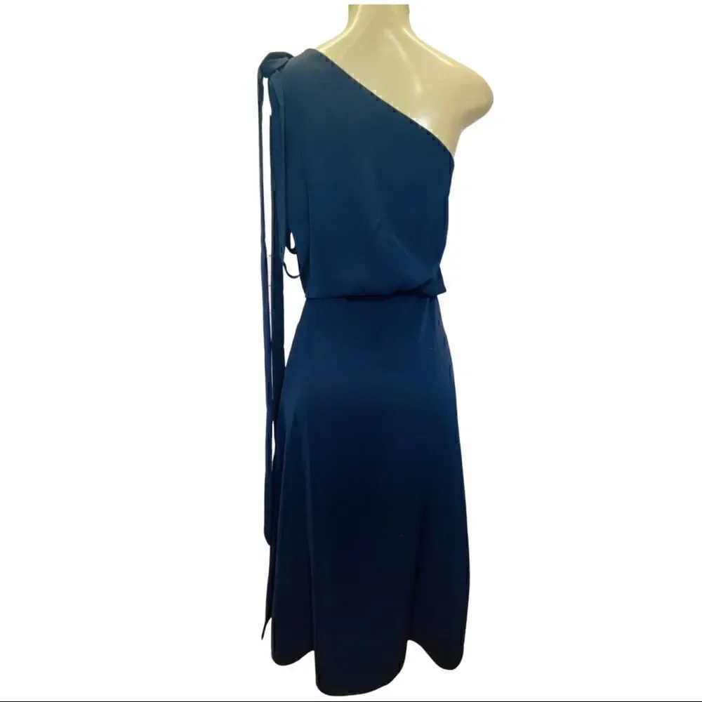AMY LYNN One-Shoulder navy blue  Satin Dress NWOT size small